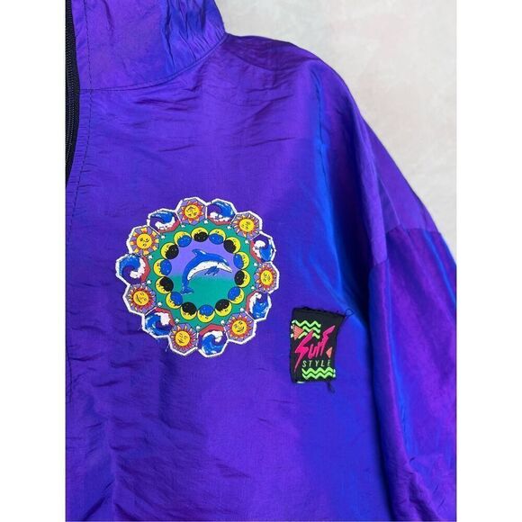 Vintage Plus Size Dolphin Celestial Windbreaker XL 90s 80s - Picture 4 of 8